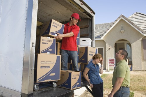 Packed boxes and furniture prepared for storage