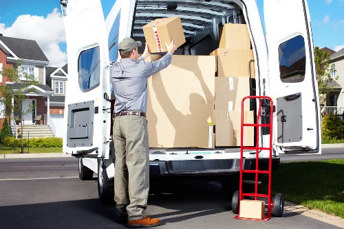 Home renovation items placed in a mobile storage container